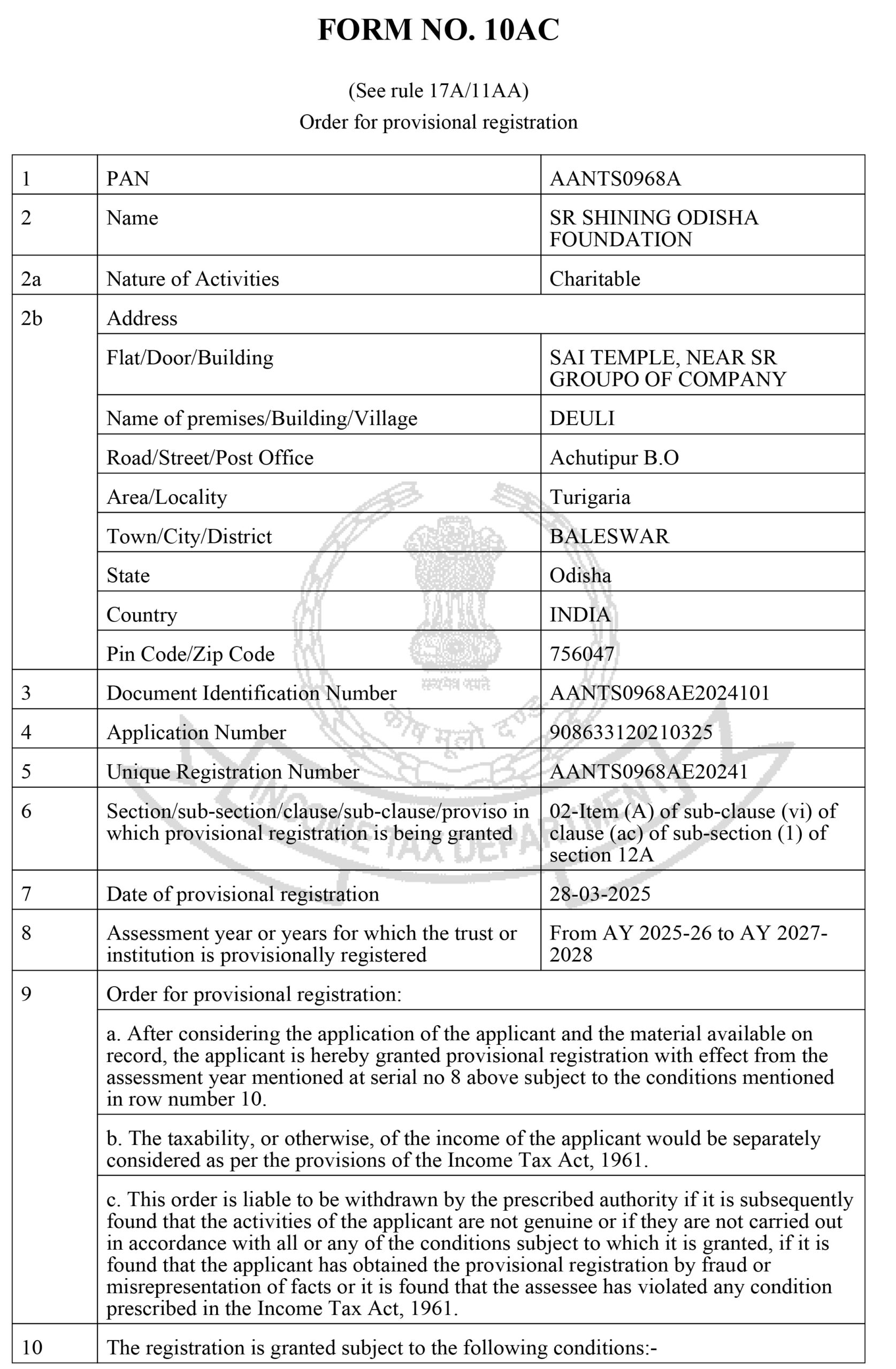 FORM 10AC- 12A (SR SHINING ODISHA FOUNDATION)-1